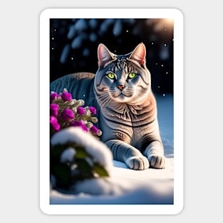 British Shorthair Snow Roses Theme Sticker